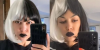 Kardashian尝试了两种不同的黑色唇膏饰面