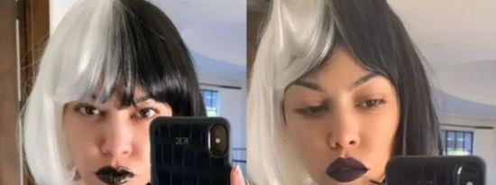 Kardashian尝试了两种不同的黑色唇膏饰面
