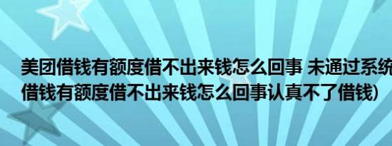美团借钱有额度借不出来钱怎么回事 未通过系统审核(美团借钱有额度借不出来钱怎么回事认真不了借钱)
