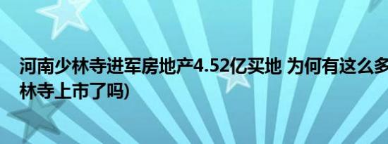 河南少林寺进军房地产4.52亿买地 为何有这么多钱(河南少林寺上市了吗)