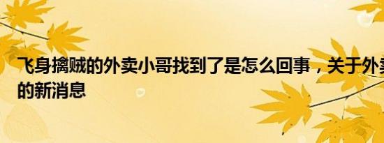飞身擒贼的外卖小哥找到了是怎么回事，关于外卖小哥抓贼的新消息