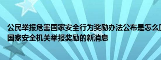 公民举报危害国家安全行为奖励办法公布是怎么回事，关于国家安全机关举报奖励的新消息