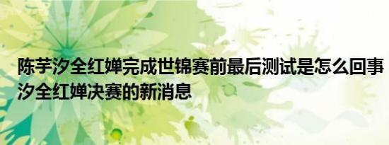 陈芋汐全红婵完成世锦赛前最后测试是怎么回事，关于陈芋汐全红婵决赛的新消息