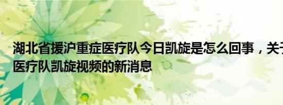 湖北省援沪重症医疗队今日凯旋是怎么回事，关于援助武汉医疗队凯旋视频的新消息