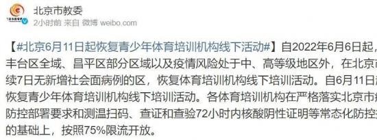 6月11日起北京恢复青少年体育培训机构线下活动