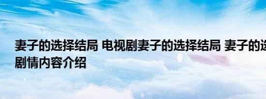 妻子的选择结局 电视剧妻子的选择结局 妻子的选择大结局剧情内容介绍