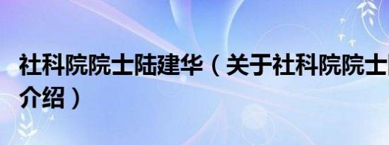 社科院院士陆建华（关于社科院院士陆建华的介绍）