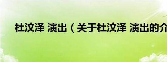 杜汶泽 演出（关于杜汶泽 演出的介绍）