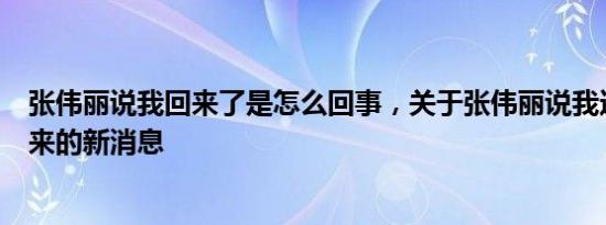 张伟丽说我回来了是怎么回事，关于张伟丽说我还可以再回来的新消息