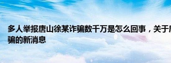 多人举报唐山徐某诈骗数千万是怎么回事，关于唐山于某诈骗的新消息