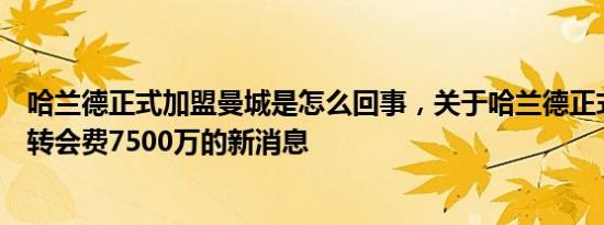 哈兰德正式加盟曼城是怎么回事，关于哈兰德正式加盟曼城转会费7500万的新消息
