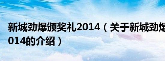 新城劲爆颁奖礼2014（关于新城劲爆颁奖礼2014的介绍）