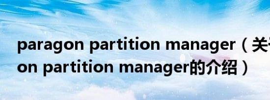 paragon partition manager（关于paragon partition manager的介绍）