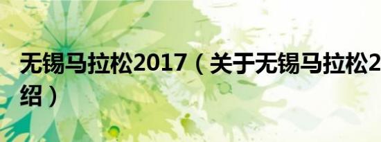 无锡马拉松2017（关于无锡马拉松2017的介绍）