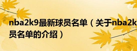 nba2k9最新球员名单（关于nba2k9最新球员名单的介绍）