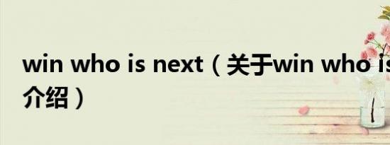 win who is next（关于win who is next的介绍）