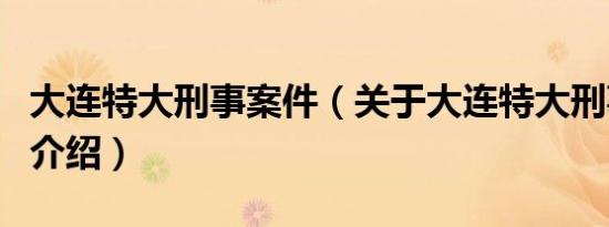 大连特大刑事案件（关于大连特大刑事案件的介绍）