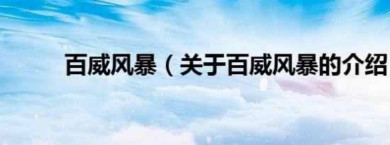 百威风暴（关于百威风暴的介绍）