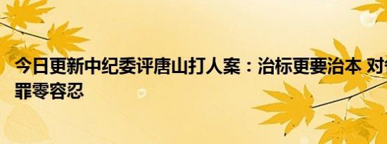 今日更新中纪委评唐山打人案：治标更要治本 对各类违法犯罪零容忍