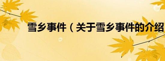 雪乡事件（关于雪乡事件的介绍）
