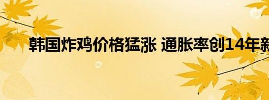 韩国炸鸡价格猛涨 通胀率创14年新高