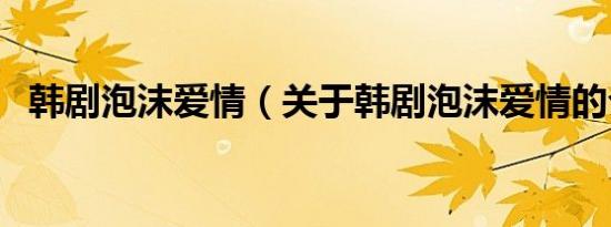 韩剧泡沫爱情（关于韩剧泡沫爱情的介绍）