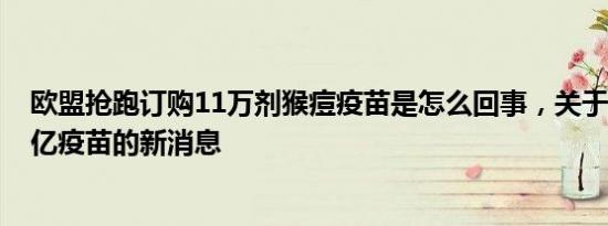 欧盟抢跑订购11万剂猴痘疫苗是怎么回事，关于欧盟订购3亿疫苗的新消息