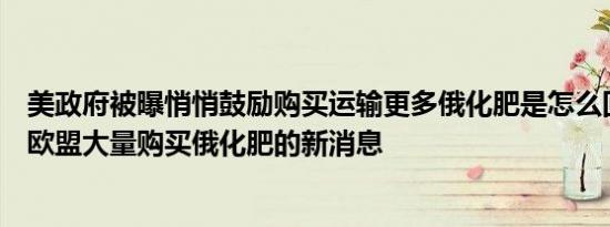 美政府被曝悄悄鼓励购买运输更多俄化肥是怎么回事，关于欧盟大量购买俄化肥的新消息