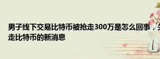 男子线下交易比特币被抢走300万是怎么回事，关于男子盗走比特币的新消息