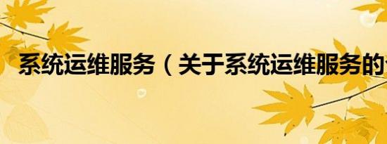 系统运维服务（关于系统运维服务的介绍）