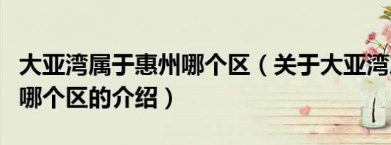 大亚湾属于惠州哪个区（关于大亚湾属于惠州哪个区的介绍）