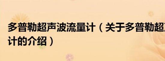 多普勒超声波流量计（关于多普勒超声波流量计的介绍）
