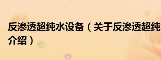 反渗透超纯水设备（关于反渗透超纯水设备的介绍）