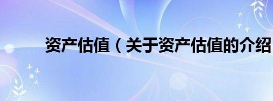 资产估值（关于资产估值的介绍）