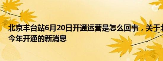 北京丰台站6月20日开通运营是怎么回事，关于北京丰台站今年开通的新消息