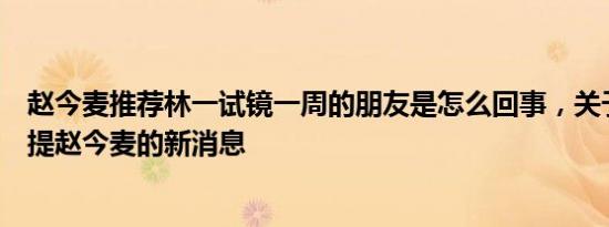 赵今麦推荐林一试镜一周的朋友是怎么回事，关于林一采访提赵今麦的新消息