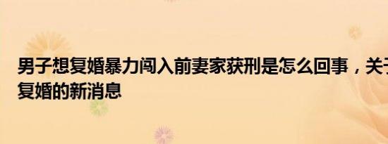 男子想复婚暴力闯入前妻家获刑是怎么回事，关于前妻威胁复婚的新消息