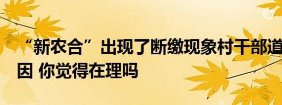 “新农合”出现了断缴现象村干部道出4个原因 你觉得在理吗