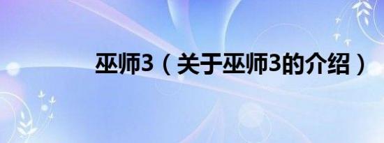 巫师3（关于巫师3的介绍）