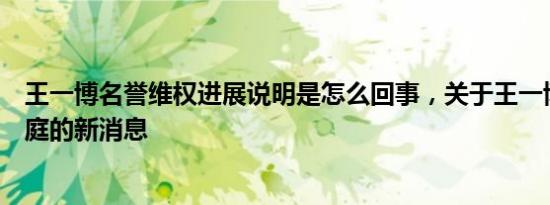 王一博名誉维权进展说明是怎么回事，关于王一博名誉案开庭的新消息