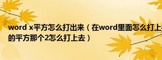 word x平方怎么打出来（在word里面怎么打上标就像是X的平方那个2怎么打上去）
