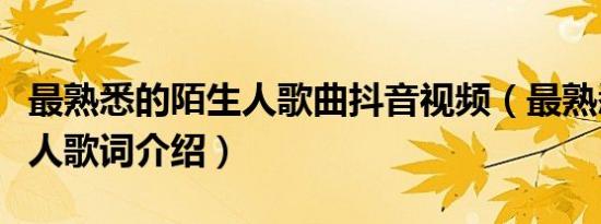 最熟悉的陌生人歌曲抖音视频（最熟悉的陌生人歌词介绍）