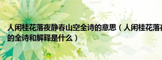 人闲桂花落夜静春山空全诗的意思（人闲桂花落夜静春山空的全诗和解释是什么）