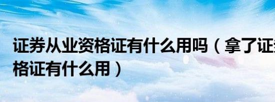 证券从业资格证有什么用吗（拿了证券从业资格证有什么用）