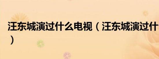 汪东城演过什么电视（汪东城演过什么电视剧）