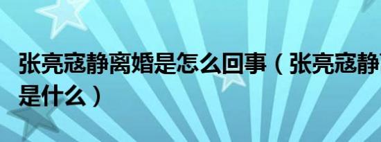 张亮寇静离婚是怎么回事（张亮寇静离婚原因是什么）
