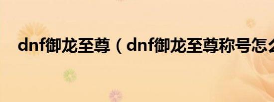 dnf御龙至尊（dnf御龙至尊称号怎么得）