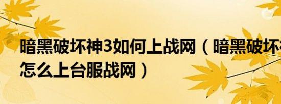 暗黑破坏神3如何上战网（暗黑破坏神3国服怎么上台服战网）