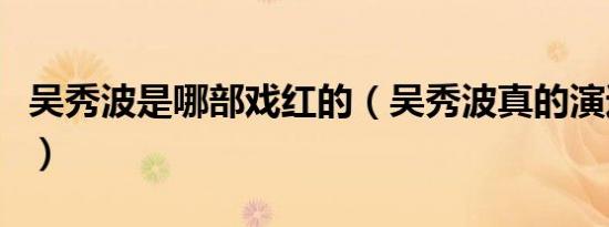 吴秀波是哪部戏红的（吴秀波真的演过红孩儿）