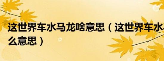这世界车水马龙啥意思（这世界车水马龙是什么意思）